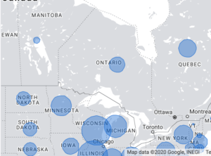 Maps the most recent COVID-19 cases