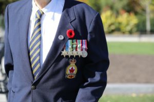 Veteran suit with a poppy, medals and badges. The poppy symbolizes remembrance and hope. (Image by timokefoto from Pixabay)