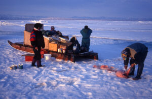 Inuit family hunting seal.